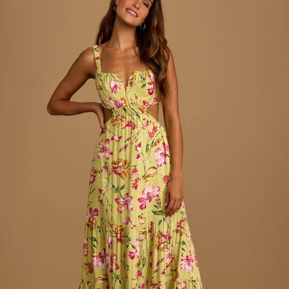 Lulu's Light Green and Pink Ruffled Tiered Maxi Dress
